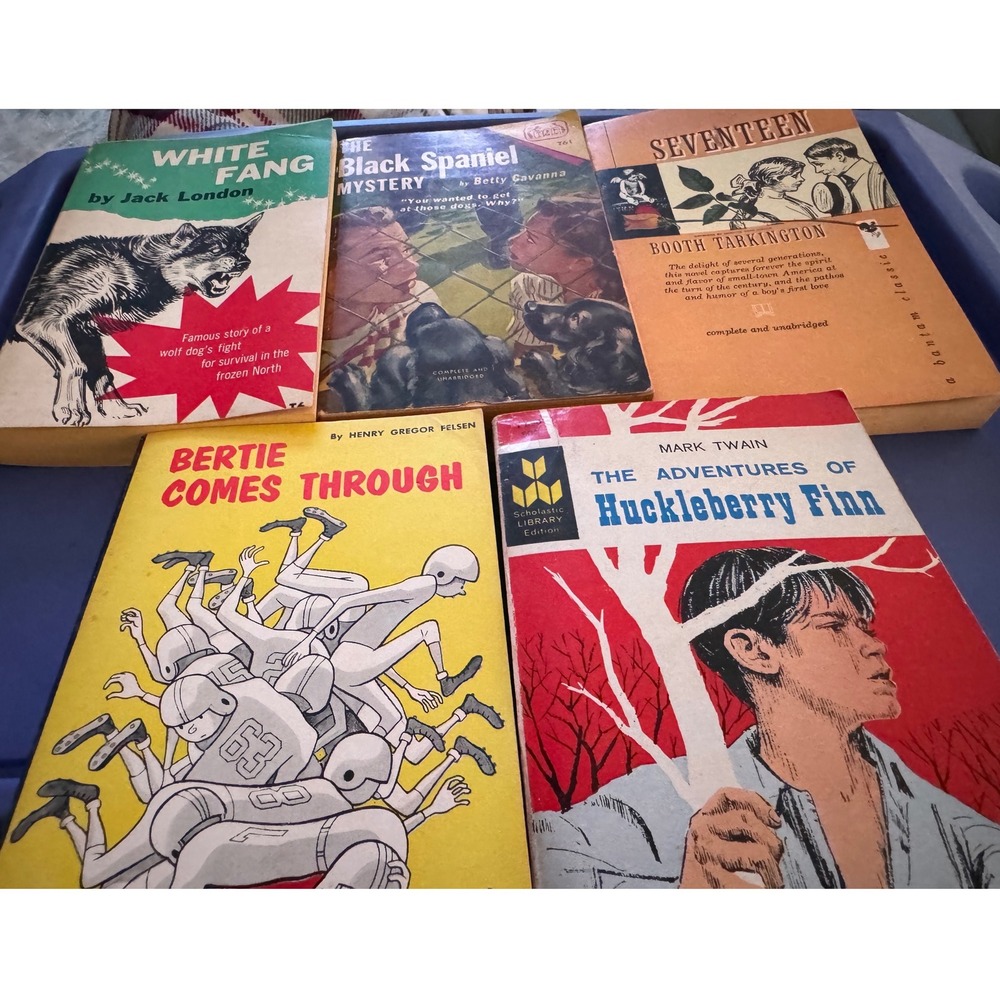 Vintage Juvenile Paperback Book Lot White Fang Huck‎ Finn Mystery Classics 5pc